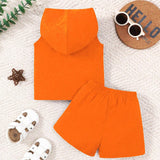 Conjunto de verano para bebe ninos con comoda sudadera sin mangas con capucha y pantalon corto