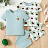 Conjunto de pijama comodo de punto de manga corta y pantalon largo con estampado de aguacate para nina bebe para primavera/verano