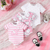 NEW Conjunto de 3 piezas de verano para bebe nina, mameluco casual con estampado de rayas de elefante y camiseta de manga corta