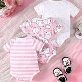 NEW Conjunto de 3 piezas de verano para bebe nina, mameluco casual con estampado de rayas de elefante y camiseta de manga corta