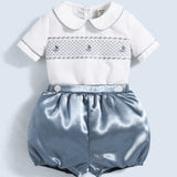 Conjunto De Camiseta Y Shorts De Manga Corta Para Bebe Con Cuello De Muneca Bordado De Velero Para Bebe Nino