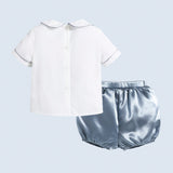 Conjunto De Camiseta Y Shorts De Manga Corta Para Bebe Con Cuello De Muneca Bordado De Velero Para Bebe Nino