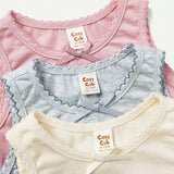 Cozy Cub Chaleco Suave Sin Mangas De Punto Para Ninas Bebes, Color Solido Casual Con Cuello Redondo, Conjunto De 3 Piezas