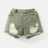 Shorts de mezclilla estilo urbano desgastados para nina preadolescente