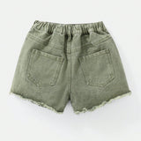 Shorts de mezclilla estilo urbano desgastados para nina preadolescente