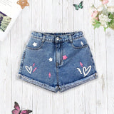 Shorts de mezclilla comodos, sueltos, impresos con estrellas y corazones, casuales, lindos y elegantes para chicas adolescentes para el verano