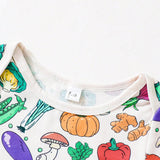 NEW Enterizo casual de primavera/verano para bebe con patron de verduras y frutas y sombrero, outfit para uso diario