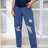 Jeans de maternidad con bloque de color y cintura alta envejecida