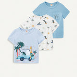 NEW Cozy Cub Conjunto de 3 piezas de camisetas de cuello redondo suave para bebe con patron de arbol de coco, jirafa y coche para dias festivos