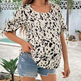 Blusa de maternidad con estampado de moda y mangas con volantes