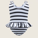 NEW  Mono casual con diseno de rayas para bebe recien nacida con borde con volantes para traje de bano en vacaciones