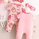 Conjunto de mameluco rosa con pies impresos de papas fritas francesas para nina bebe, ropa de hogar de primavera/verano