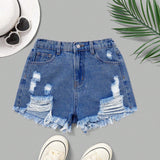 Shorts de mezclilla desgarrados de estilo bohemio con borde inferior sin rematar para ninas preadolescentes de primaveraverano, atuendos de ropa de verano para ninas