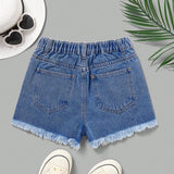 Shorts de mezclilla desgarrados de estilo bohemio con borde inferior sin rematar para ninas preadolescentes de primaveraverano, atuendos de ropa de verano para ninas