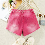 Shorts de denim de moda casual para ninas (grandes) nuevos con agujeros, color rosa lavado