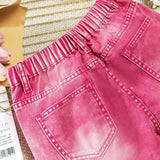 Shorts de denim de moda casual para ninas (grandes) nuevos con agujeros, color rosa lavado