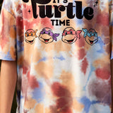 TEENAGE MUTANT NINJA TURTLES X  Conjunto de ademas de talla con camiseta extragrande de manga caida con diseno tie-dye y grafico de caricatura y falda plisada elegante para nina preadolescente