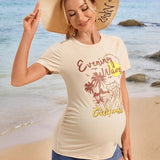 Camiseta de maternidad ajustada con cuello redondo, mangas cortas y ajuste regular para vacaciones de isla de ocio joven