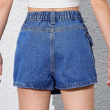 Denim Skort Para Ninas Preadolescentes Con Detalle De Envoltura De Volante, Lavado