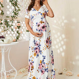 DEARCASE Maternidad Vestido con estampado floral de cuello cruzado