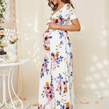 DEARCASE Maternidad Vestido con estampado floral de cuello cruzado