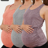 Camiseta sin mangas de maternidad con detalles plisados en el costado para verano, ropas casuales de ejercicio de yoga