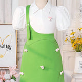 Conjunto de dos piezas para preadolescente que incluye camisa blanca linda y falda verde con correa de un solo hombro