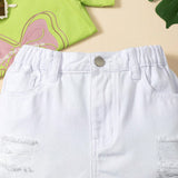 Shorts de mezclilla blanca destenido con dobladillo deshilachado para chicas adolescentes, estilo versatil