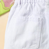 Shorts de mezclilla blanca destenido con dobladillo deshilachado para chicas adolescentes, estilo versatil