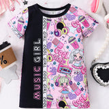 Vestido infantil con mangas cortas y patron de chicas de musica lindo para ninas en el verano