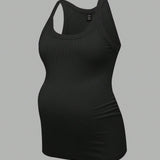 Top de maternidad sin mangas casual para verano con cuello redondo ancho, corte ajustado al Body, disponible en multiples colores