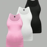 Top de maternidad sin mangas casual para verano con cuello redondo ancho, corte ajustado al Body, disponible en multiples colores