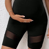 Leggings de cintura alta y ocio de verano de maternidad con malla de unicolor empalmado