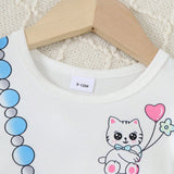 Conjunto de ropa para bebe nina, vestido sueter infantil con estampado de gato, mangas voladoras y ajuste comodo y holgado