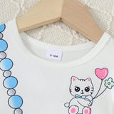 Conjunto de ropa para bebe nina, vestido sueter infantil con estampado de gato, mangas voladoras y ajuste comodo y holgado