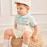 NEW Lesmle Conjunto de pantalones cortos con tirantes y camisa a cuadros de estilo caballero para bebe nino para primavera/verano