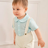 NEW Lesmle Conjunto de pantalones cortos con tirantes y camisa a cuadros de estilo caballero para bebe nino para primavera/verano