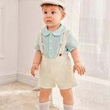 NEW Lesmle Conjunto de pantalones cortos con tirantes y camisa a cuadros de estilo caballero para bebe nino para primavera/verano