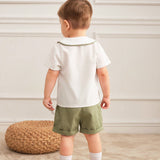 NEW Lesmle Conjunto de camisa de doble botonadura con cuello y shorts para nino para el verano, informal y elegante