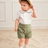 NEW Lesmle Conjunto de camisa de doble botonadura con cuello y shorts para nino para el verano, informal y elegante