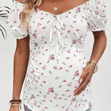 Camiseta floral con volantes casuales para mujeres embarazadas con ajuste delgado ideal para vacaciones