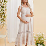 NEW DEARCASE Vestido de maternidad con volantes y tirantes ajustables