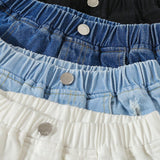 Conjunto de shorts de mezclilla multicolor desgastados con dobladillo deshilachado para adolescente, estilo callejero