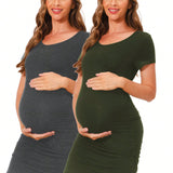 NEW Conjunto de 2 vestidos de maternidad de verano, vestido de embarazo ajustado y comodo cuello redondo para futuras mamas