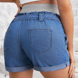 NEW  Shorts de mezclilla dulce casual y ajustable para embarazadas, azul tejido de punto