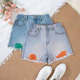 Conjunto de shorts vaqueros de moda y casuales desgastados para chicas adolescentes