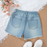 Conjunto de shorts vaqueros de moda y casuales desgastados para chicas adolescentes