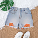 Conjunto de shorts vaqueros de moda y casuales desgastados para chicas adolescentes