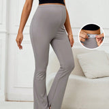 NEW  Leggings de punto comodos y casuales para embarazadas con cintura regular o de altura alta ajustable y dobladillo dividido, longitud extra larga